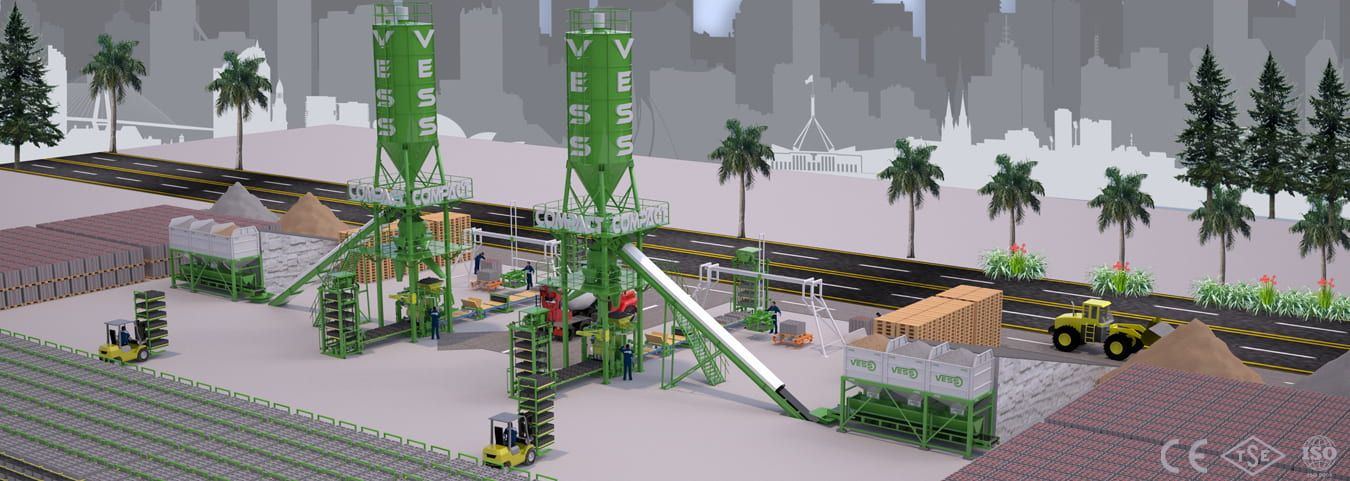 Máquina Compact de adoquines y bloques de concreto con planta dosificadora