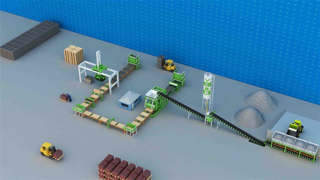 Automatic concrete block machine installation layout