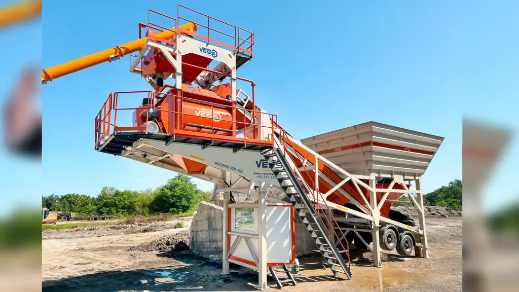 VESS 100 TW mobile concrete batching plant reference installation